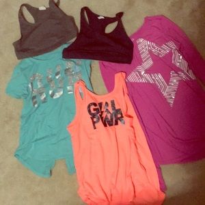 Three shirts and two bras